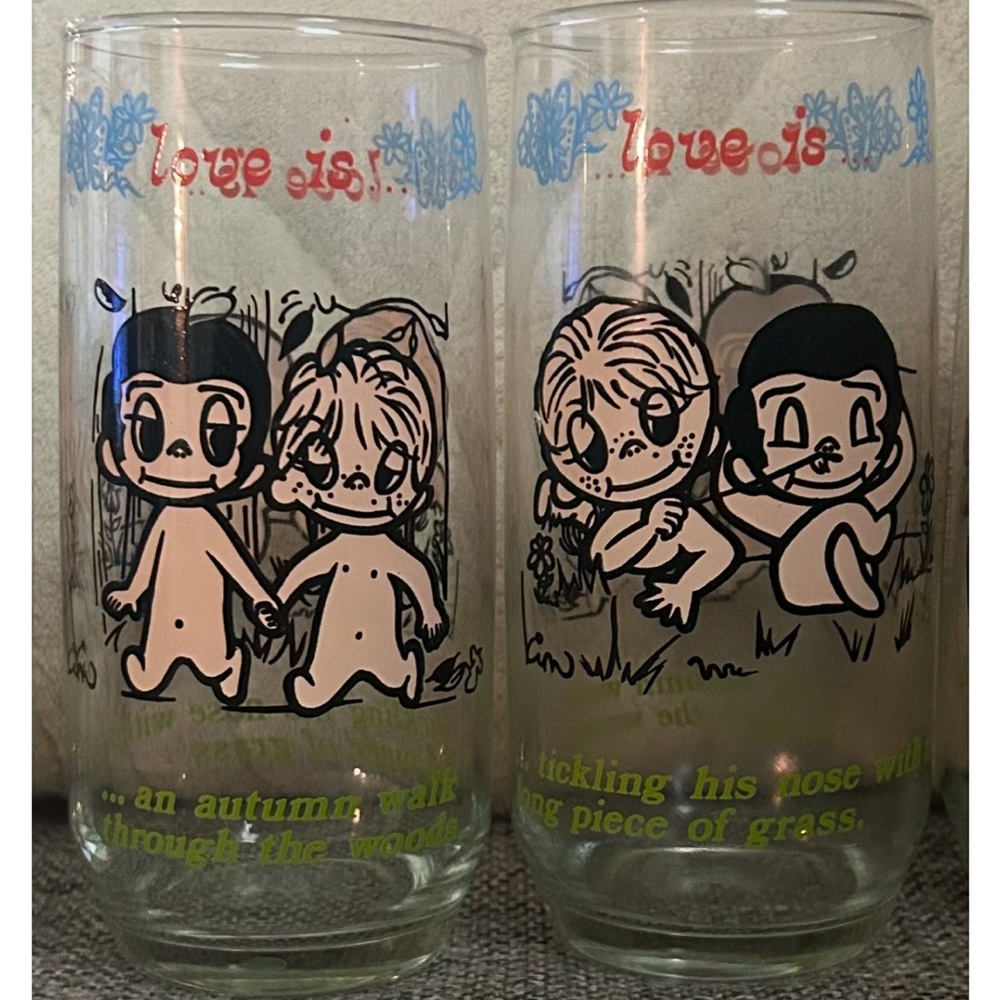 Vintage Love Is Kim Casali 1975 drinking glasses